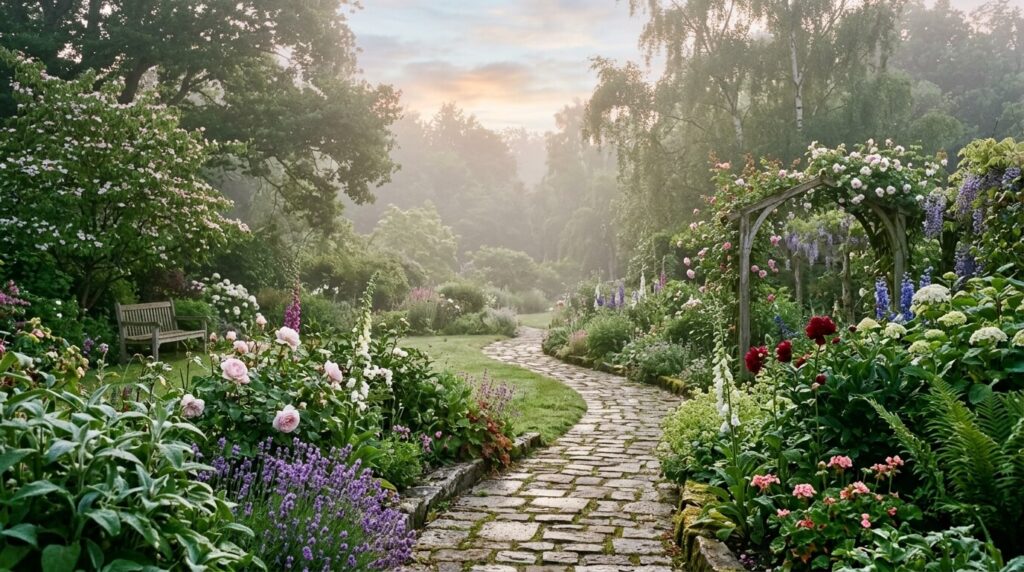 A quiet garden path symbolizing the path of divine peace and restoration.