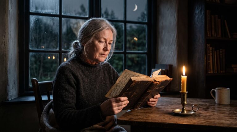 A person finding comfort in the Bible during a dark and anxious night.